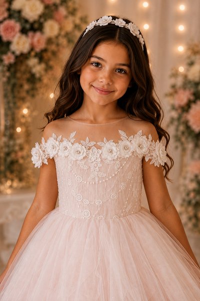 Blush Pink Ruffle Ball Gown Flower Girl Dress