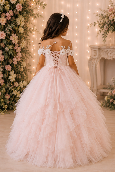 Blush Pink Ruffle Ball Gown Flower Girl Dress