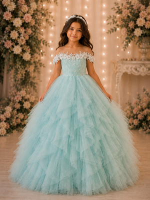 Blush Pink Ruffle Ball Gown Flower Girl Dress