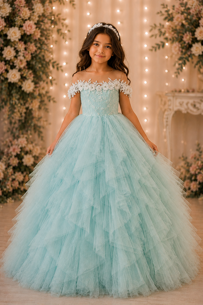 Blush Pink Ruffle Ball Gown Flower Girl Dress