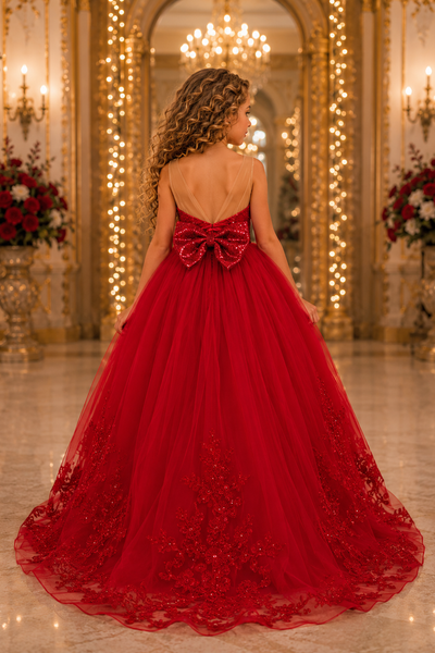 Girls Pageant Dress Sequin Hi Lo Ball Gown