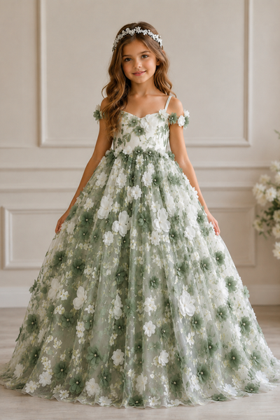 Girls Floral Tulle Dress | Flower Girl & Party Dress