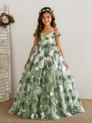 Girls Floral Tulle Dress | Flower Girl & Party Dress