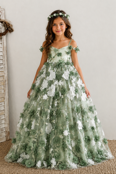 Girls Floral Tulle Dress | Flower Girl & Party Dress