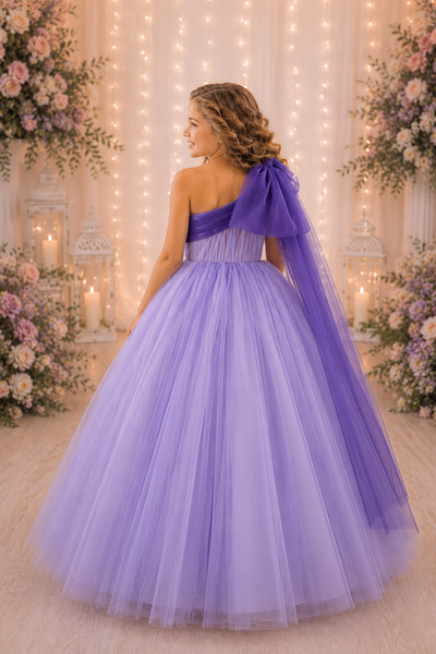 Girls Pageant Dress Tulle Ball Gown One Shoulder