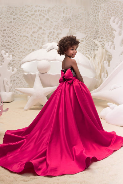 Junior Satin Pageant Gown Special Occasion Fuchsia Flower Girl Dress