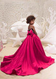 Junior Satin Pageant Gown Special Occasion Fuchsia Flower Girl Dress