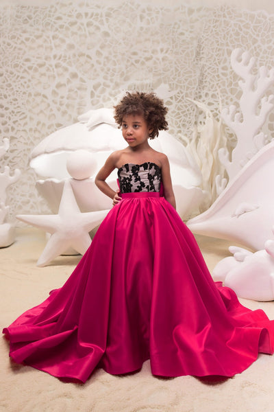 Junior Satin Pageant Gown Special Occasion Fuchsia Flower Girl Dress
