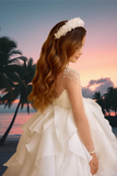 Pentelei Couture Pearl Embellished Girls Gown | Full-Length Flower Girl Dress