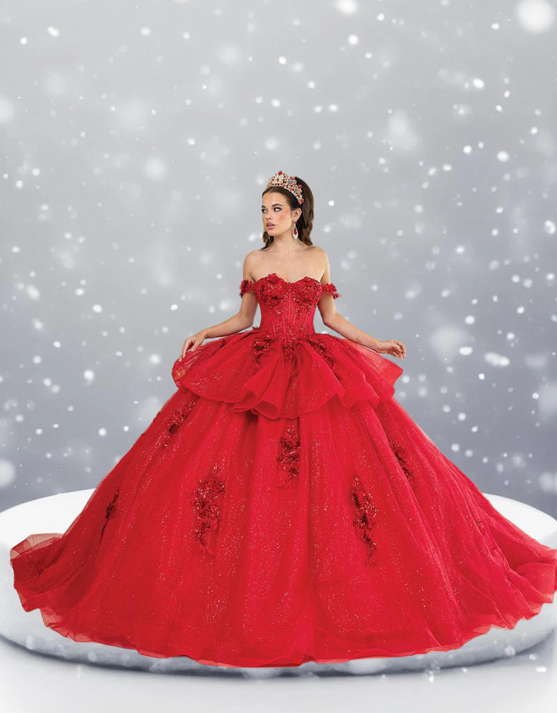 Rosalinda Flame Red Quinceaera Gown Sparkle Tulle Ballgown Red / 3XL Rosalinda Flame Red Quinceaera Gown Sparkle Tulle Ballgown Red / 3XL