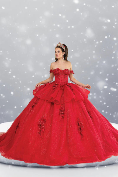 Rosalinda Flame Red Quinceañera Gown – Sparkle Tulle Ballgown