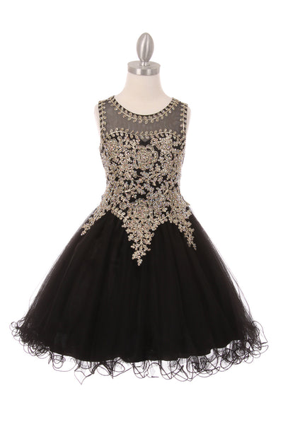 Elegant Illusion Gold  Beaded Embroidered Girls Party Pageant Short Dress