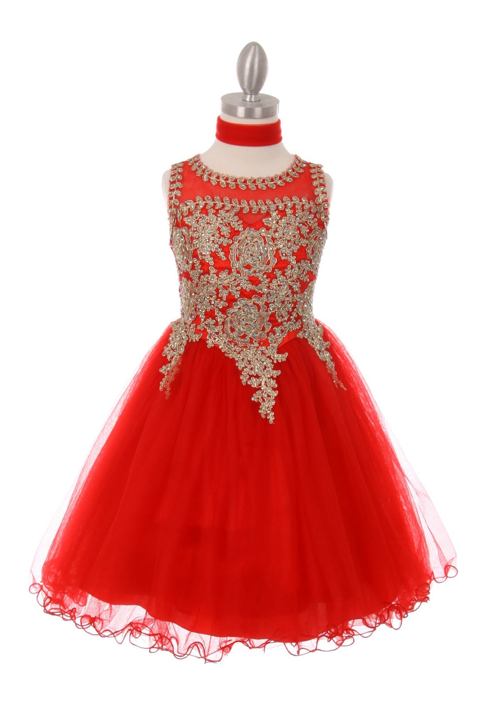 Elegant Illusion Gold  Beaded Embroidered Girls Party Pageant Short Dress
