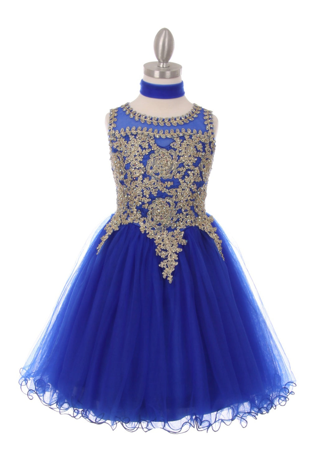 Elegant Illusion Gold  Beaded Embroidered Girls Party Pageant Short Dress