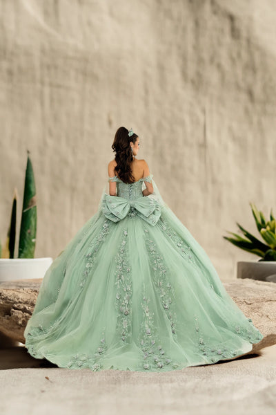 Esmerelle Sage Quinceañera Gown – 3D Floral Ballgown Dress