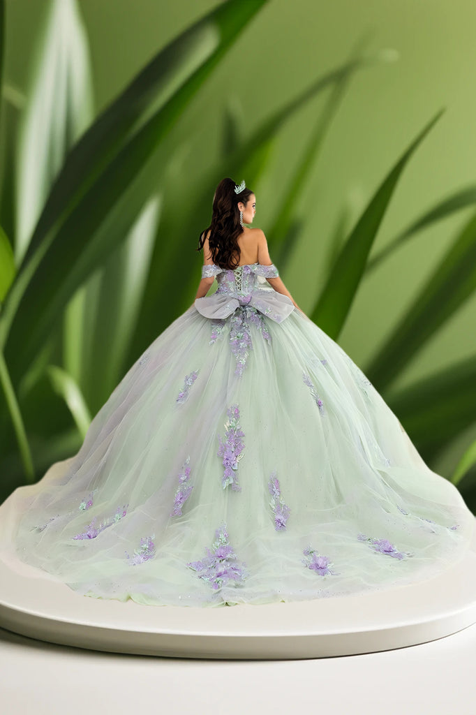 purple and green quince dress Lilac Sage Quinceañera with 3D Floral Appliqué – Elowen Go – BLUSH KIDS INC lavender purple quince dress