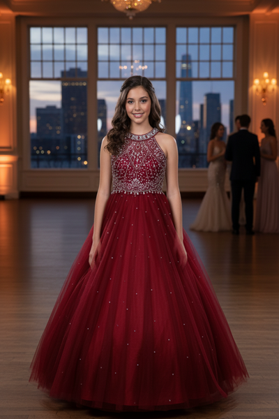 Loella Girls Beaded Tulle Pageant Dress Gown | Blush Kids