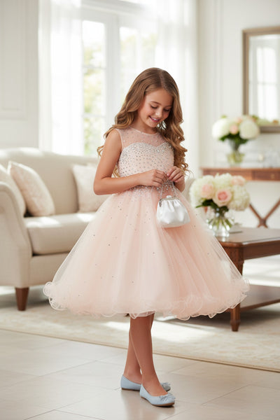 Girls Pageant Dress Affordable Party Dress Illusion Neck Blush Collection