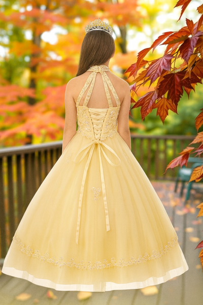 Burgundy Halter Ball Gown | Girls Pageant & Occasion Dress