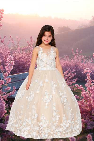 Lilac Floral Lace Ball Gown | Girls Pageant & Communion Dress