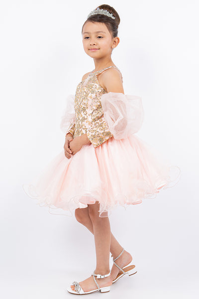 Ashley Girls Beaded Embroidered Short Pageant Dress
