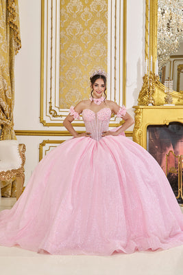 Luxury Glitter Quinceañera Ball Gown with Bow | Queen Collection