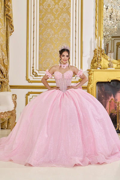 Luxury Glitter Quinceañera Ball Gown with Bow | Queen Collection