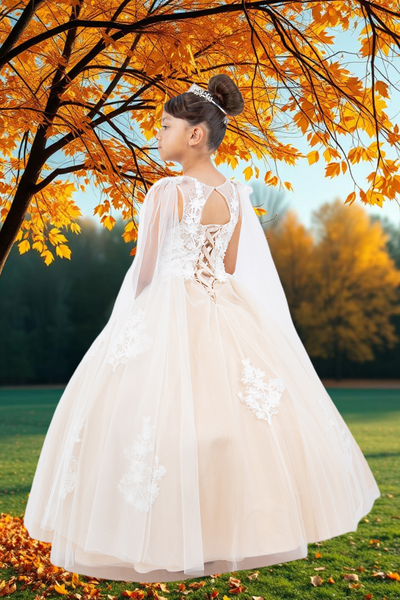 Cape Communion Dress | Champagne or White Gown