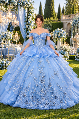 Fairytale Blue Quinceañera Dress with Grand Train