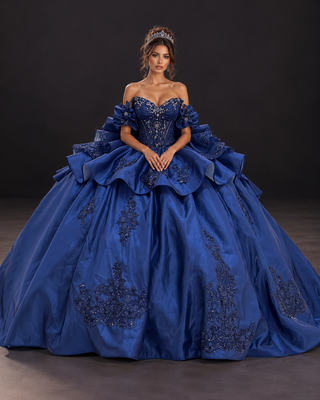 Navy Ruffle Couture Gown for Quinceañera & Formal Events