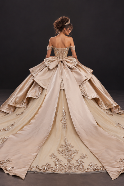 Gold Quinceañera Ball Gown with Train | Queen Collection