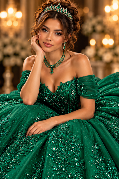 Luxury Hunter Green Quinceañera Ball Gown | Blush Kids