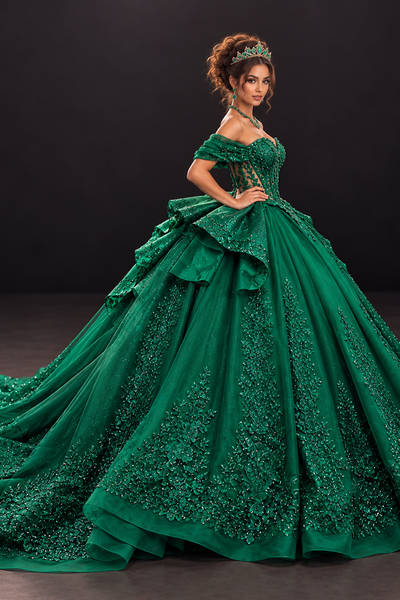 Luxury Hunter Green Quinceañera Ball Gown | Blush Kids