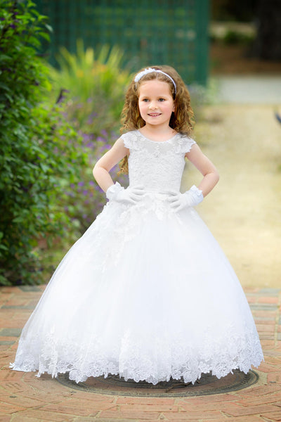 White Couture Flower Girl Communion Dress Toddler Dress Satin Dress
