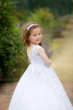 White Couture Flower Girl Communion Dress Toddler Dress Satin Dress