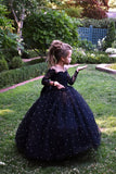 Black Pageant Girl Communion Flower Girl Gown Baby Baptism Party Dress