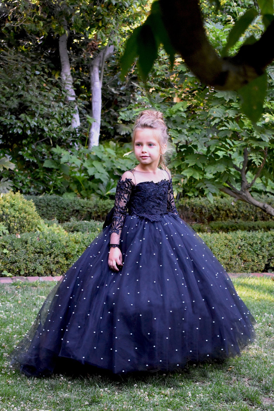 Black Pageant Girl Communion Flower Girl Gown Baby Baptism Party Dress