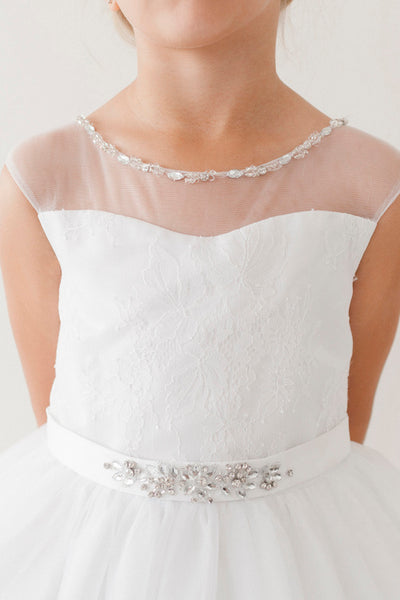 Beautiful Girls First Communion Dress With Illusion Neckline