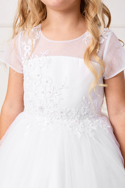 Tea Length First Communion Dress With Illusion Neckline