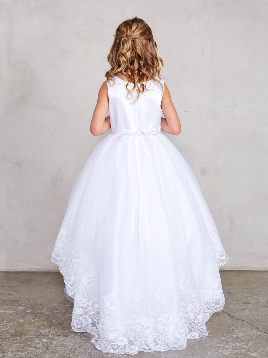 Flower Girl Dress With Embroidered Bodice And Train Skirt