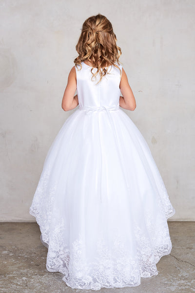 Flower Girl Dress With Embroidered Bodice And Train Skirt