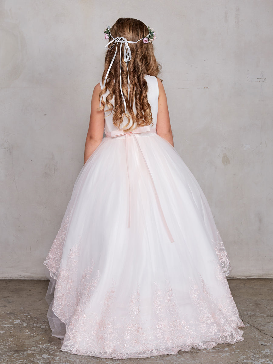 Flower Girl Dress With Embroidered Bodice And Train Skirt