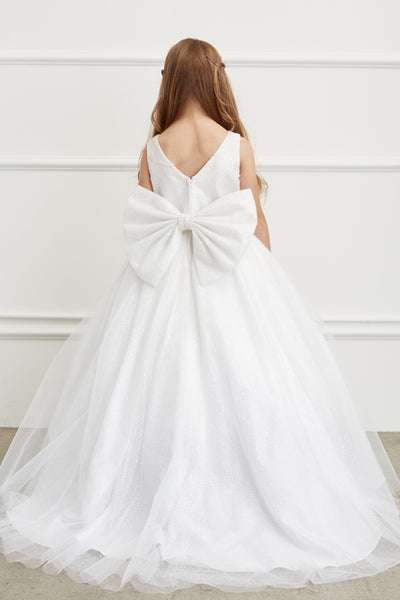 Beautiful Floor Length All Over Glitter Tulle Flower Girl Communion Dress