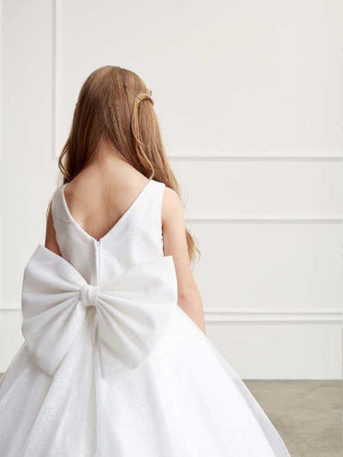 Beautiful Floor Length All Over Glitter Tulle Flower Girl Communion Dress
