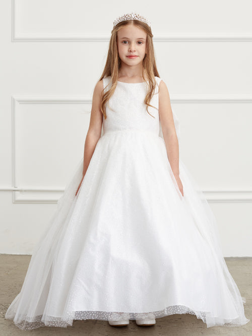 Beautiful Floor Length All Over Glitter Tulle Flower Girl Communion Dress