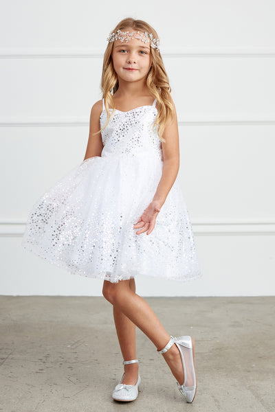 Girls Short Tulle Sequined Pageant Flower Girl Dress 