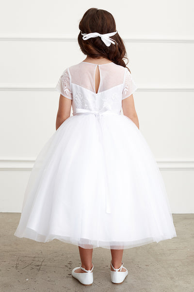 Adorable Flower Girl Communion Tea Length Dress With Floral Lace Bodice