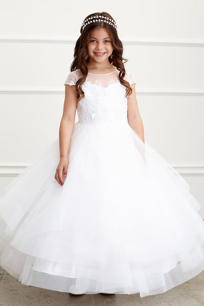 Avery First Communion Gown – Layered Tulle & Lace for Flower Girls