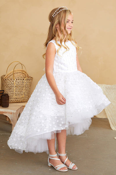 Beautiful Beaded Hi Low Girls Flower Girl Wedding Communion Dress