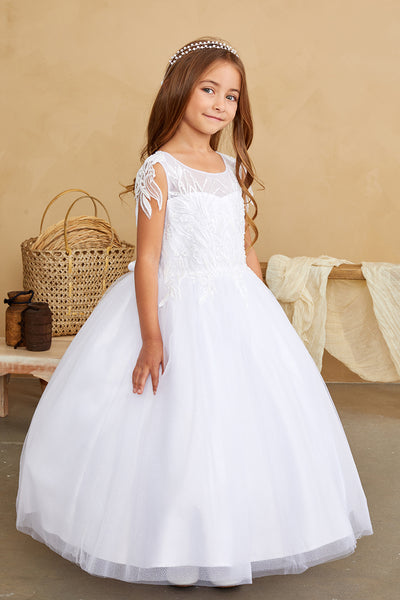 Girls Beautiful Beaded Lace Applique Tulle Communion Flower Girl Dress